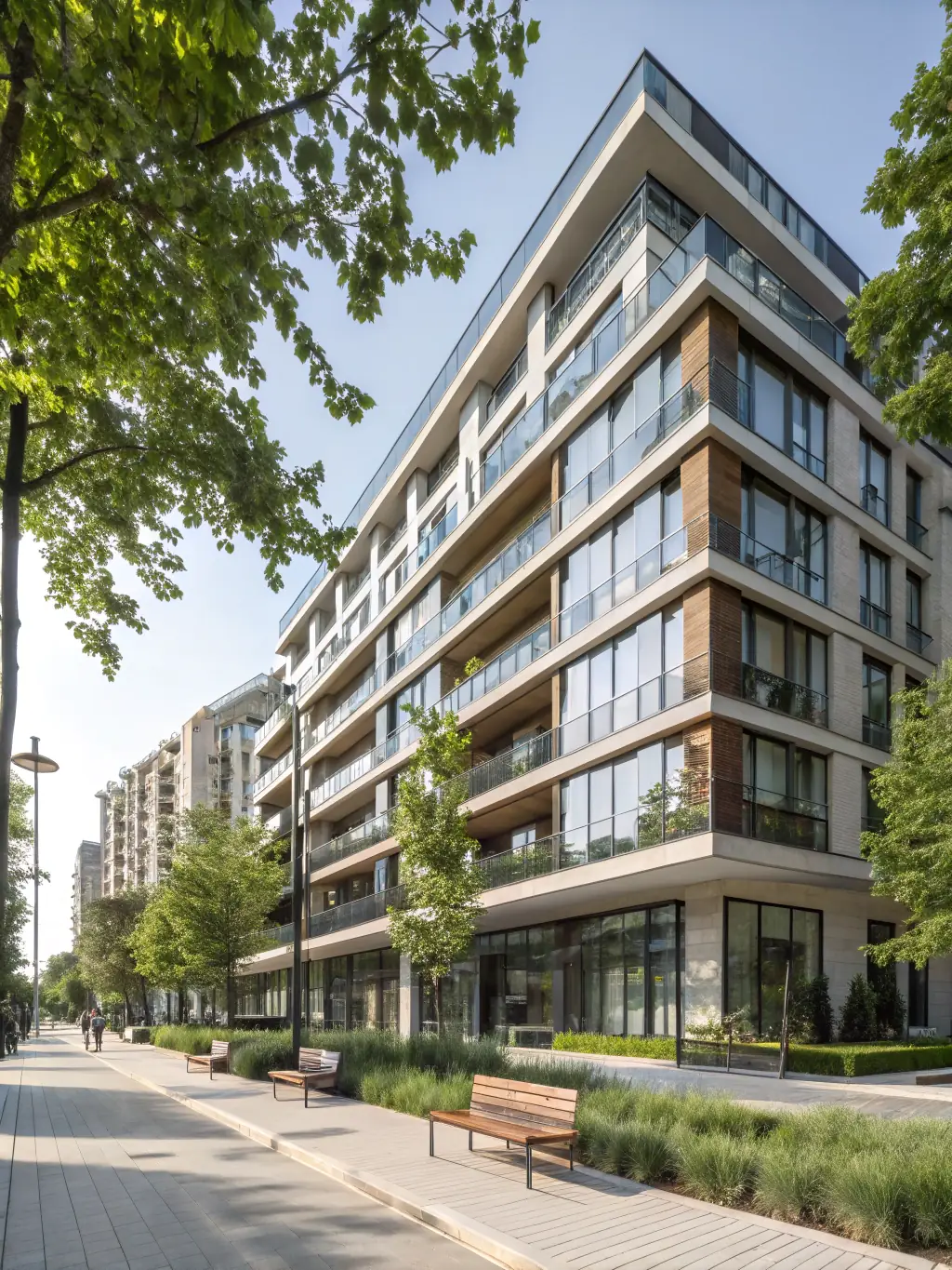 A modern apartment building, symbolizing real estate investment for passive income.