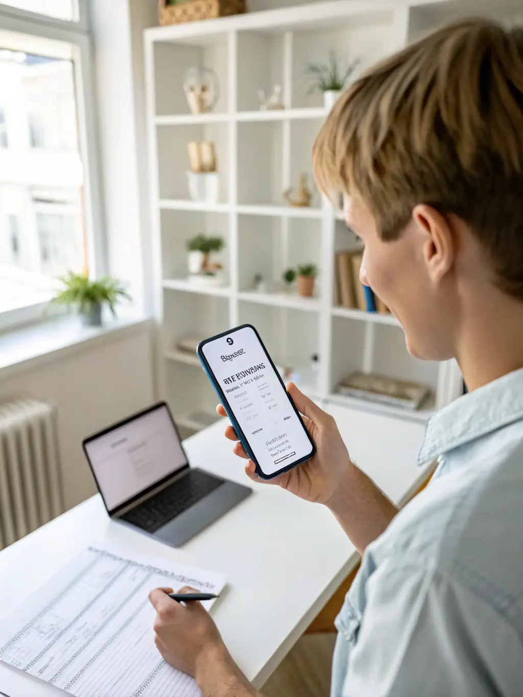 A person setting up an automated transfer to a savings account, emphasizing the importance of saving.